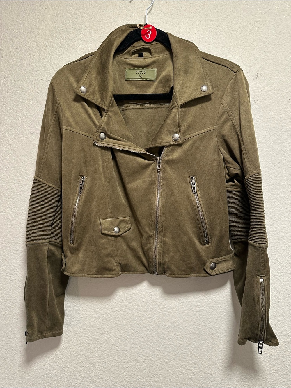 BLANKNYC Faux Suede Moto Jacket Women’s M Smokey Sage Green Biker